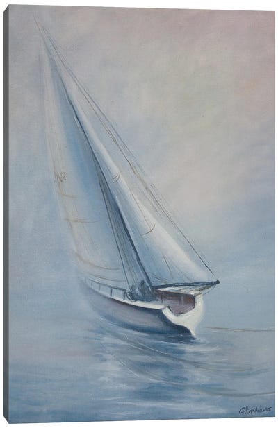 The White Yacht On The Fog Canvas Art Print - Viktoriya Filipchenko