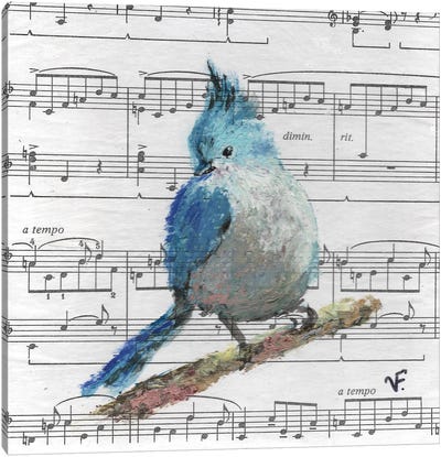 Blue Bird Canvas Art Print - Musical Notes Art