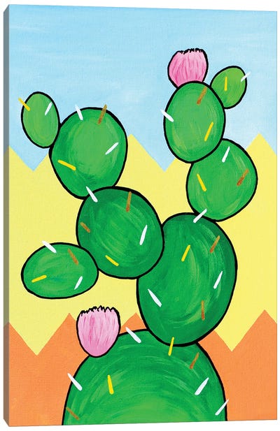 Cactus With Flowers Canvas Art Print - Ian Viggars