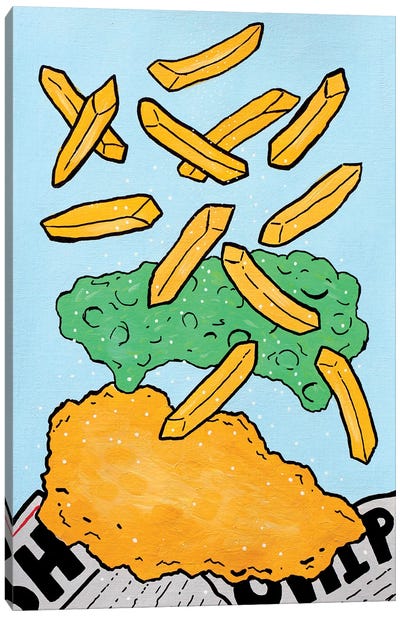Fish And Chips With Mushy Peas Canvas Art Print - Ian Viggars