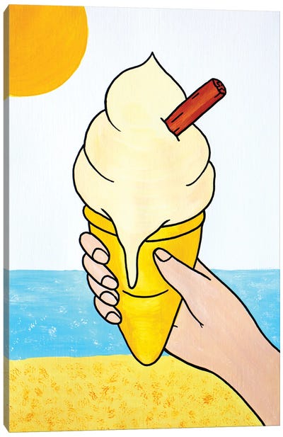 Ice Cream Melting At Beach Canvas Art Print - Ian Viggars