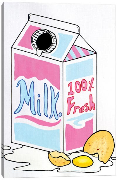 Retro Milk Carton With Egg Canvas Art Print - Dairy Art