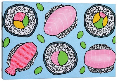 Sushi With Edamame Beans Canvas Art Print - Seafood Art