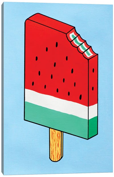 Watermelon Ice Lolly (with bite) Canvas Art Print - Ice Cream & Popsicle Art