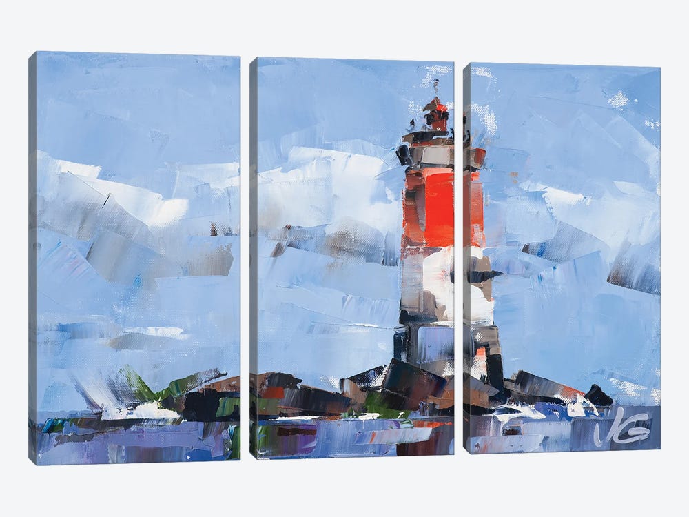 Pierres Noires Lighthouse by Volodymyr Glukhomanyuk 3-piece Canvas Art