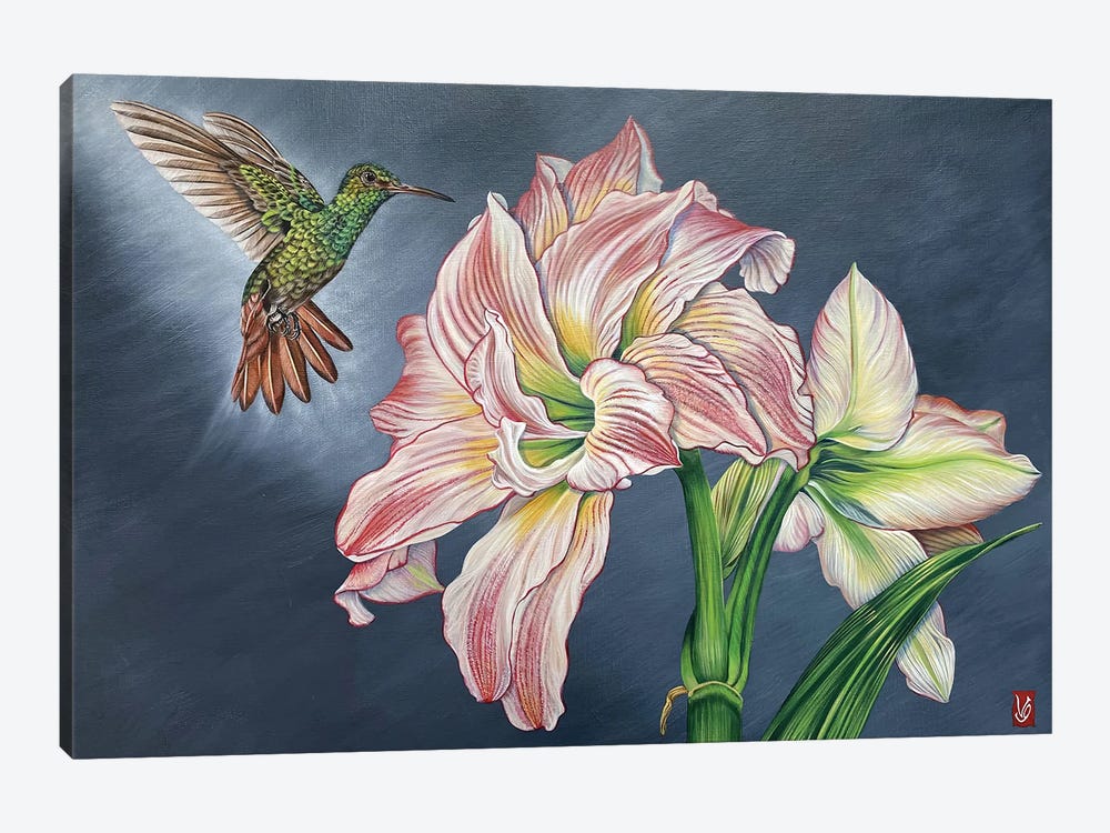 In A Wingbeat (Hummingbird And Amaryllis) by Valerie Glasson 1-piece Canvas Art