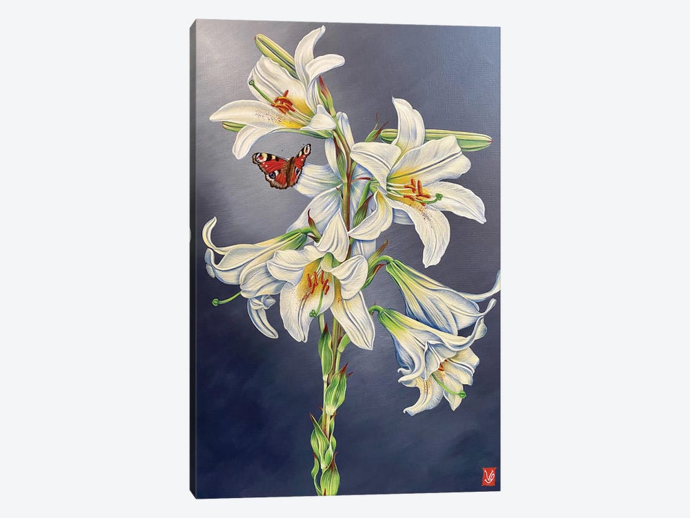 White Lilly And Butterfly I by Valerie Glasson 1-piece Art Print