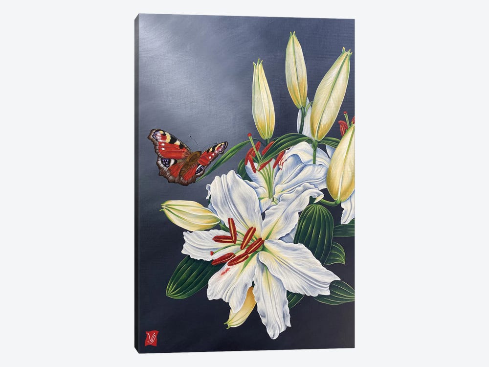 White Lilly And Butterfly II by Valerie Glasson 1-piece Canvas Artwork