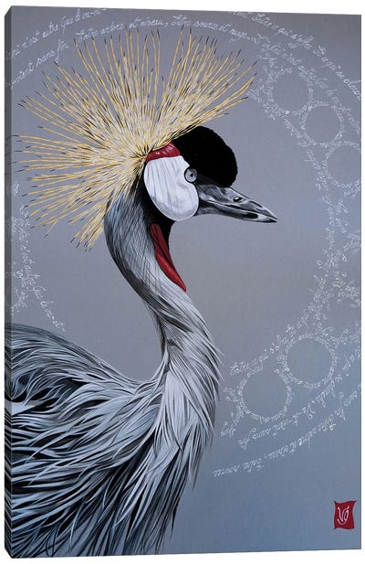 Between Source And Cloud (Crowned Crane) Canvas Art Print - Valerie Glasson