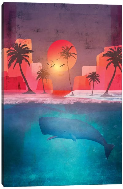 Tropical Island And The Whale Canvas Art Print - Viviana Gonzalez