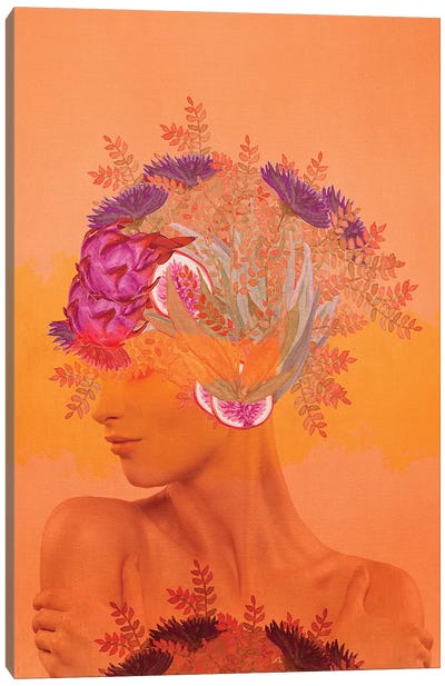 Woman In Flowers III Canvas Art Print - Orange Art
