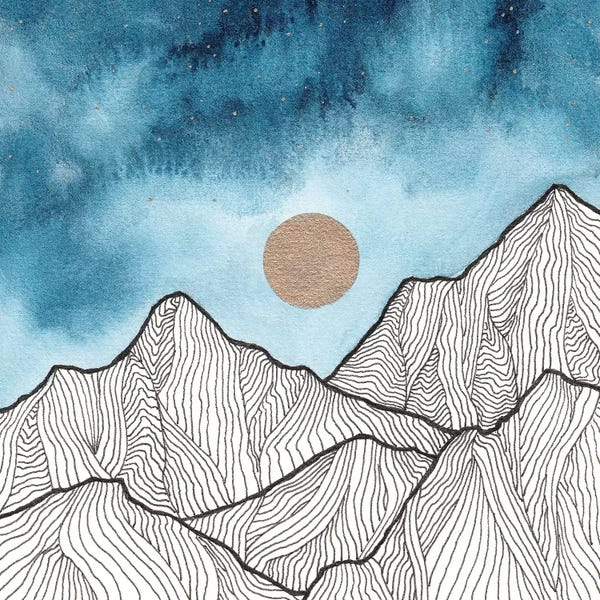 Scandinavian Office: Indigo & Gold Landscape XII by Viviana Gonzalez