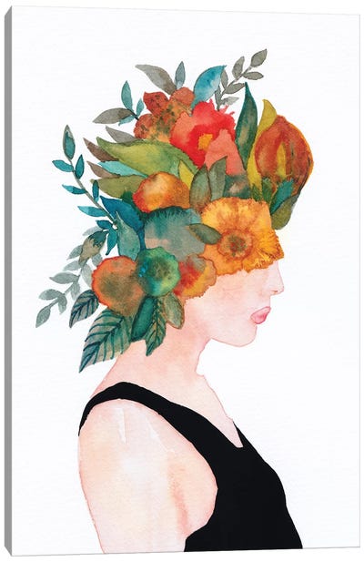 Woman In Flowers, Watercolor Canvas Art Print - Viviana Gonzalez