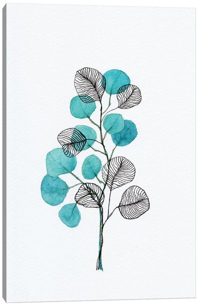 Watercolor + Ink Leaves Canvas Art Print - Modern Minimalist