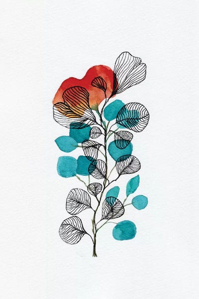 Watercolor + Ink Leaves II by Viviana Gonzalez framed canvas print