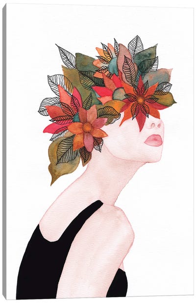 Woman In Flowers, Watercolor II Canvas Art Print - Viviana Gonzalez