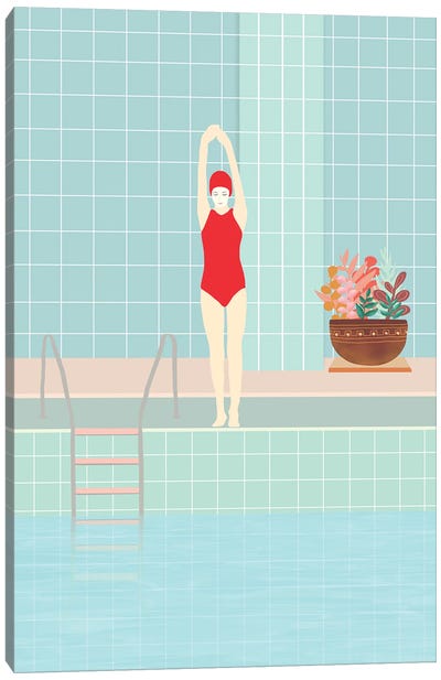 Girl With Red Swimsuit Canvas Art Print - Swimming Art