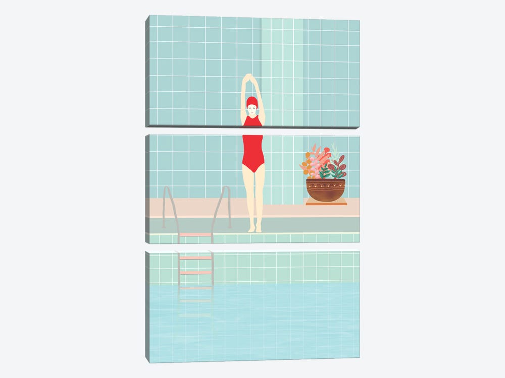 Girl With Red Swimsuit by Viviana Gonzalez 3-piece Art Print