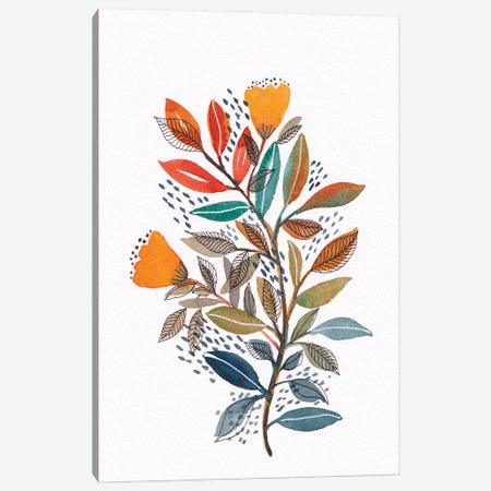 Framed Canvas Art (Champagne) - Watercolor + Ink Leaves by Viviana Gonzalez ( Floral & Botanical > Trees > Leaves art) - 26x18 in