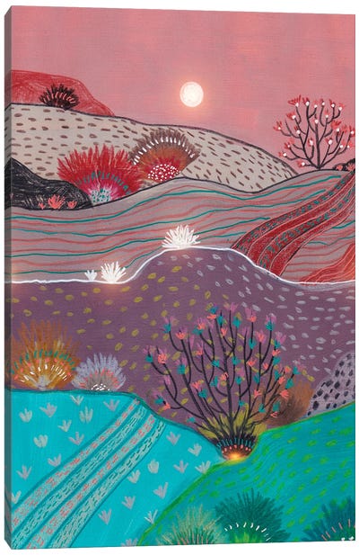 Boho Hills And Full Moon Canvas Art Print - Patchwork Landscapes