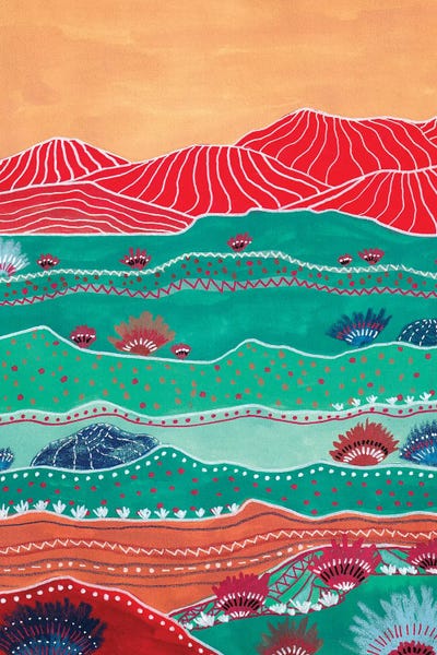 Patchwork Landscapes: Boho Landscape And Red Mountains by Viviana Gonzalez
