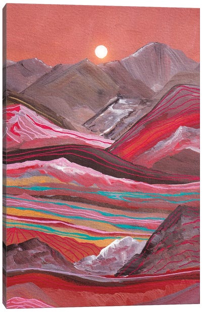 Raibow Mountains And Full Moon Canvas Art Print - Viviana Gonzalez