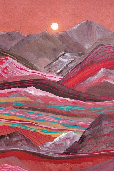 Patchwork Landscapes: Raibow Mountains And Full Moon by Viviana Gonzalez