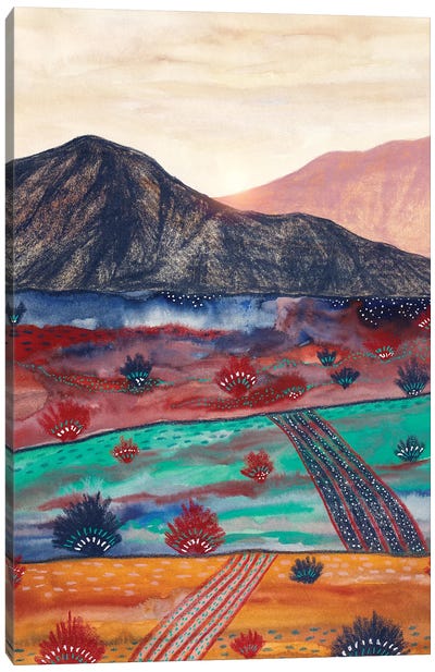 Boho Hills In The Sunset Canvas Art Print - Patchwork Landscapes
