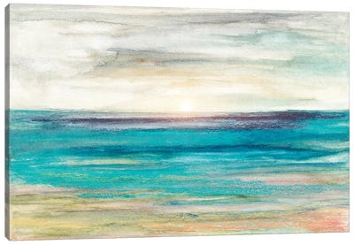Minimal Sunset In The Sea Canvas Art Print - Teal Abstract Art