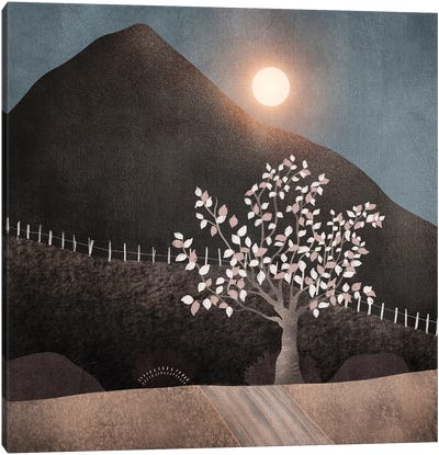 Lone Tree And Full Moon Canvas Art Print - Viviana Gonzalez