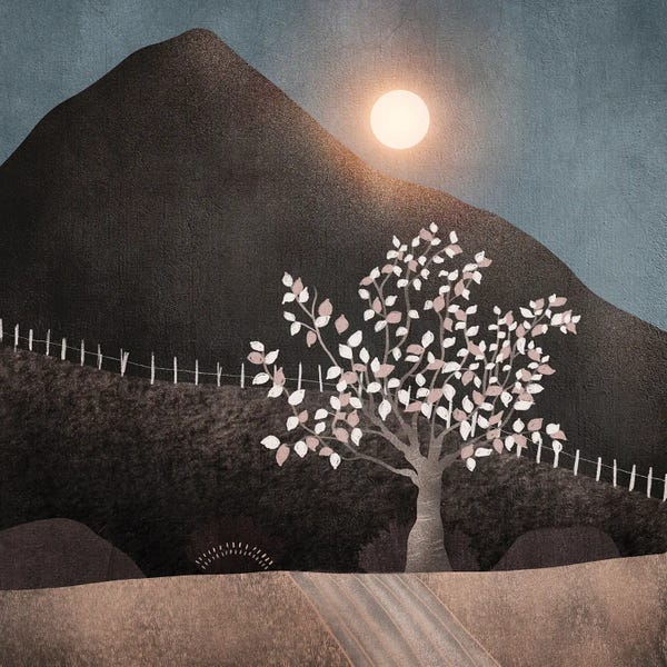 Japandi: Lone Tree And Full Moon by Viviana Gonzalez