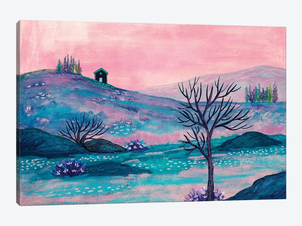 Cottage And Pink Sky by Viviana Gonzalez 1-piece Art Print