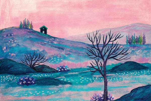 Hillsides: Cottage And Pink Sky by Viviana Gonzalez