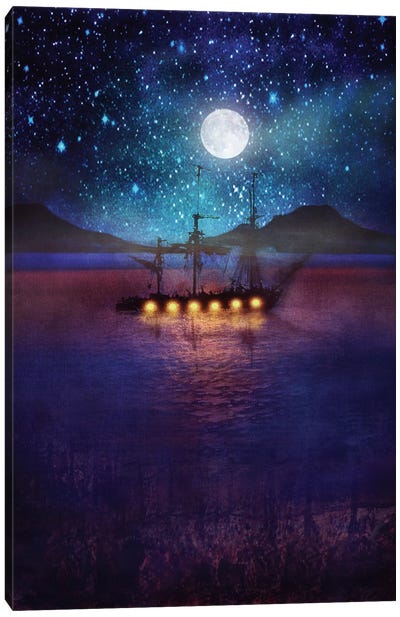 The Lights And The Silent Water Canvas Art Print - Boat Art