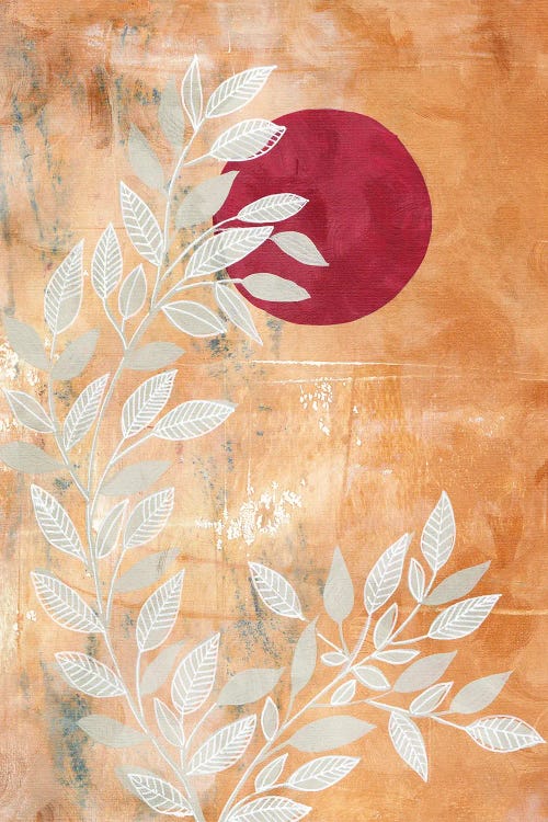 Red Sun And Leaves