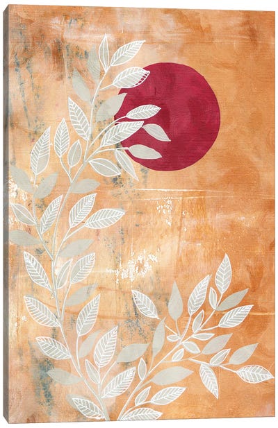 Red Sun And Leaves Canvas Art Print - Viviana Gonzalez