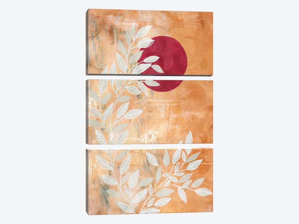 Red Sun And Leaves by Viviana Gonzalez 3-piece Canvas Artwork