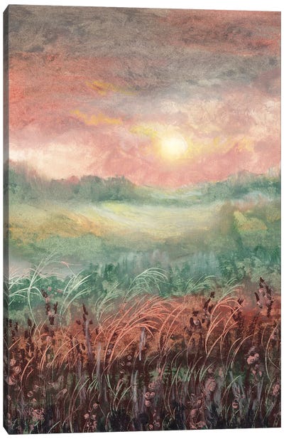 Aesthetic Sunset Pink Canvas Art Print - Field, Grassland & Meadow Art