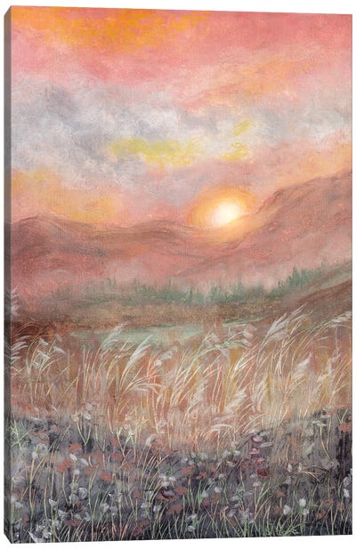 Aesthetic Magical Sunset Canvas Art Print - Field, Grassland & Meadow Art