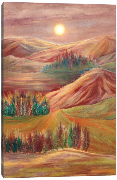 Aesthetic Magical Trees Canvas Art Print - Mountain Sunrise & Sunset Art