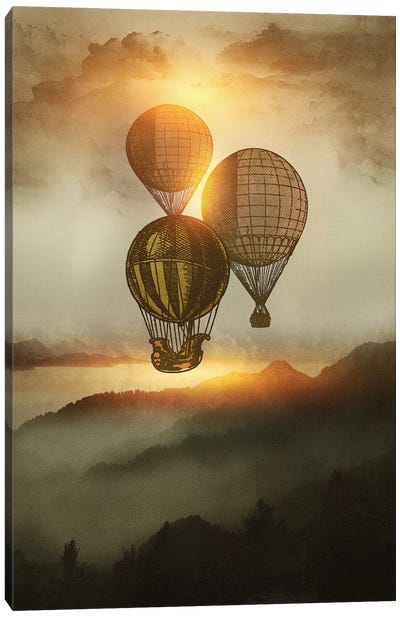 A Trip Down The Sunset Canvas Art Print - Hot Air Balloon Art