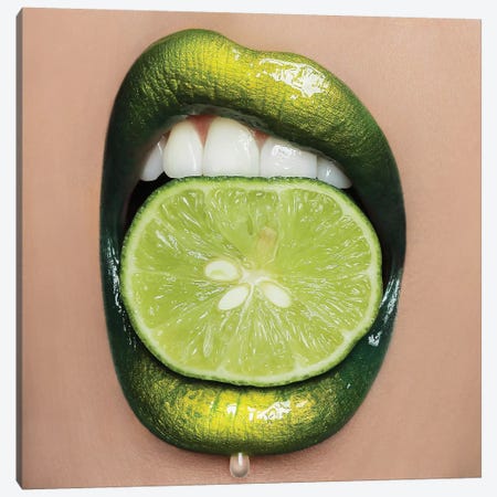 Lime Lips Canvas Print #VHA13} by Vlada Haggerty Canvas Art