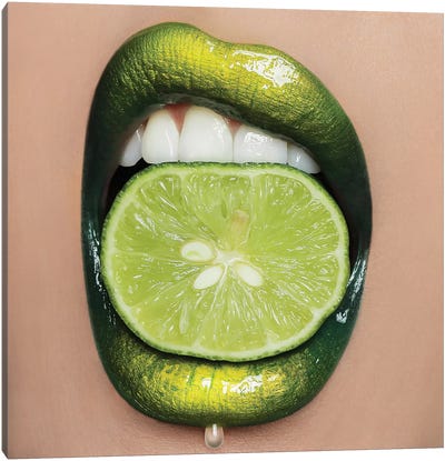Lime Lips Canvas Art Print - Lemon & Lime Art