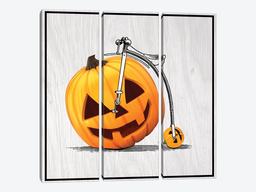 Pumpkin Penny Farthing by 5by5collective 3-piece Canvas Print