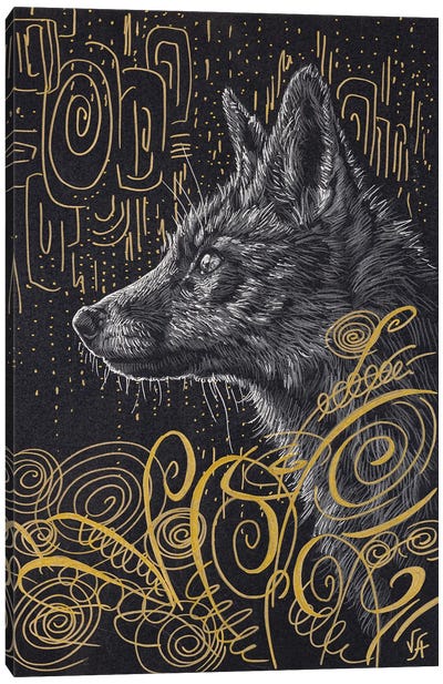 Fox In The Grass (Gold) Canvas Art Print - Alona Vakhmistrova