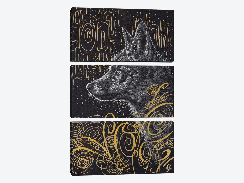 Fox In The Grass (Gold) by Alona Vakhmistrova 3-piece Canvas Artwork