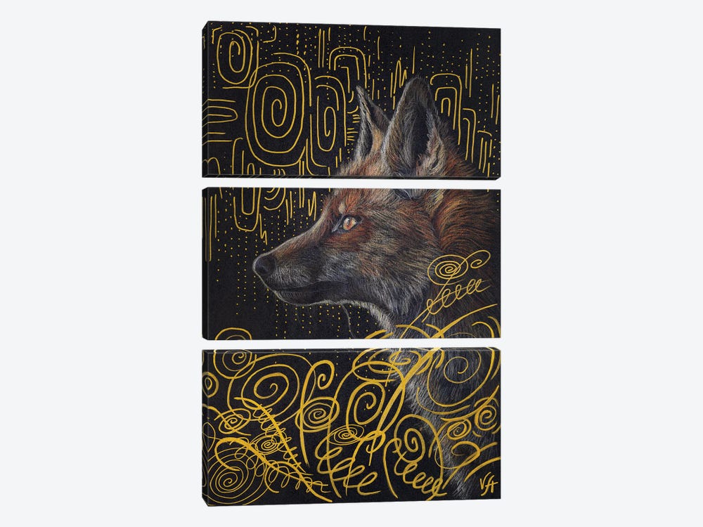 Fox In The Grass (Colour) by Alona Vakhmistrova 3-piece Canvas Art Print