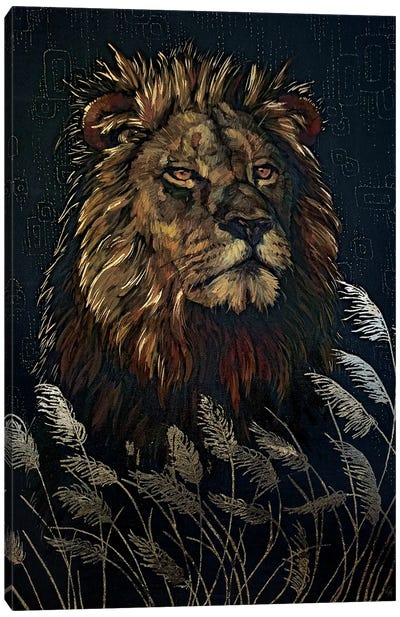Lion In Savannah Canvas Art Print - Alona Vakhmistrova