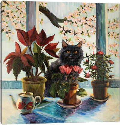 Spring Flowering Canvas Art Print - A Purr-fect Day