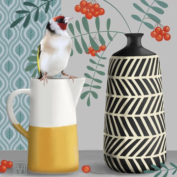 Vicki Hunt: Goldfinch And Rowan Berries by Vicki Hunt